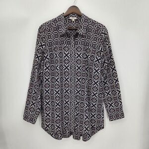 Tyler Boe Hidden Button Front Tunic Shirt Long Sleeve Geometric Print Size 14